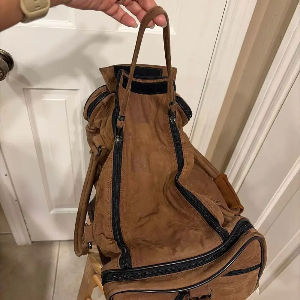 Vintage Spalding  Brown Leather Duffle Bag Weekender Travel Carry On Luggage